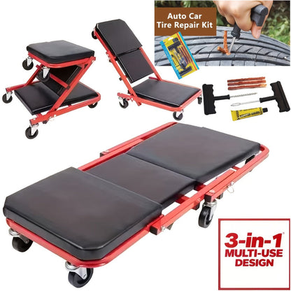 Mechanic Creeper 36-Inch Z-Crawl Folding – Adjustable Load Board, 6-Wheel 2.5" Rolling Garage Repair Seat