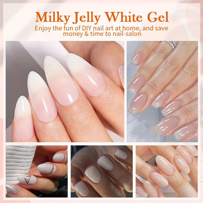 Gel Nail Polish in 10ml Translucent Jelly with 6 Milky, Snow-Glitter and Nude Shade Options