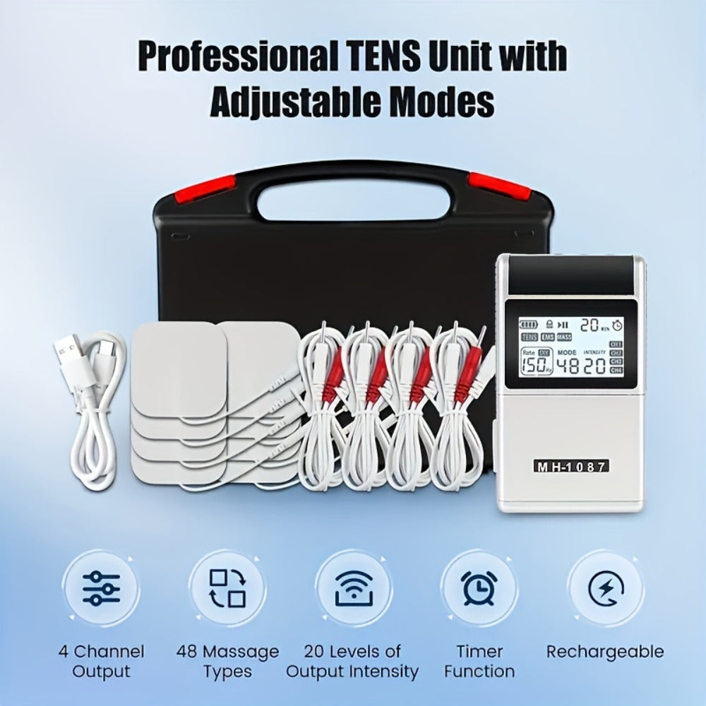 TENS EMS Unit Rechargeable Pain Device, 20 Intensity Levels 48 Modes Electric Stimulator for Back Neck Shoulder Knee Wrist Pain