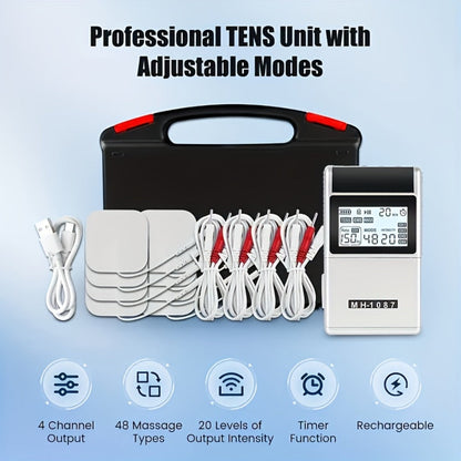 TENS EMS Unit Rechargeable Pain Device, 20 Intensity Levels 48 Modes Electric Stimulator for Back Neck Shoulder Knee Wrist Pain