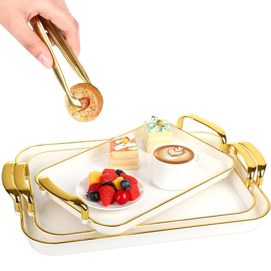 3-Piece Rectangular Serving Tray Set with Handles, Plastic Food Trays for Parties, Dinners & Gatherings