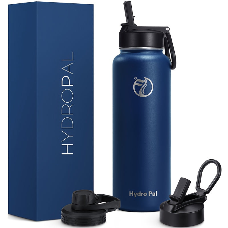 40oz HydroPal Water Bottle with Separate Straw and Chug Lids, Two Straws and 12 Color or Pattern Options