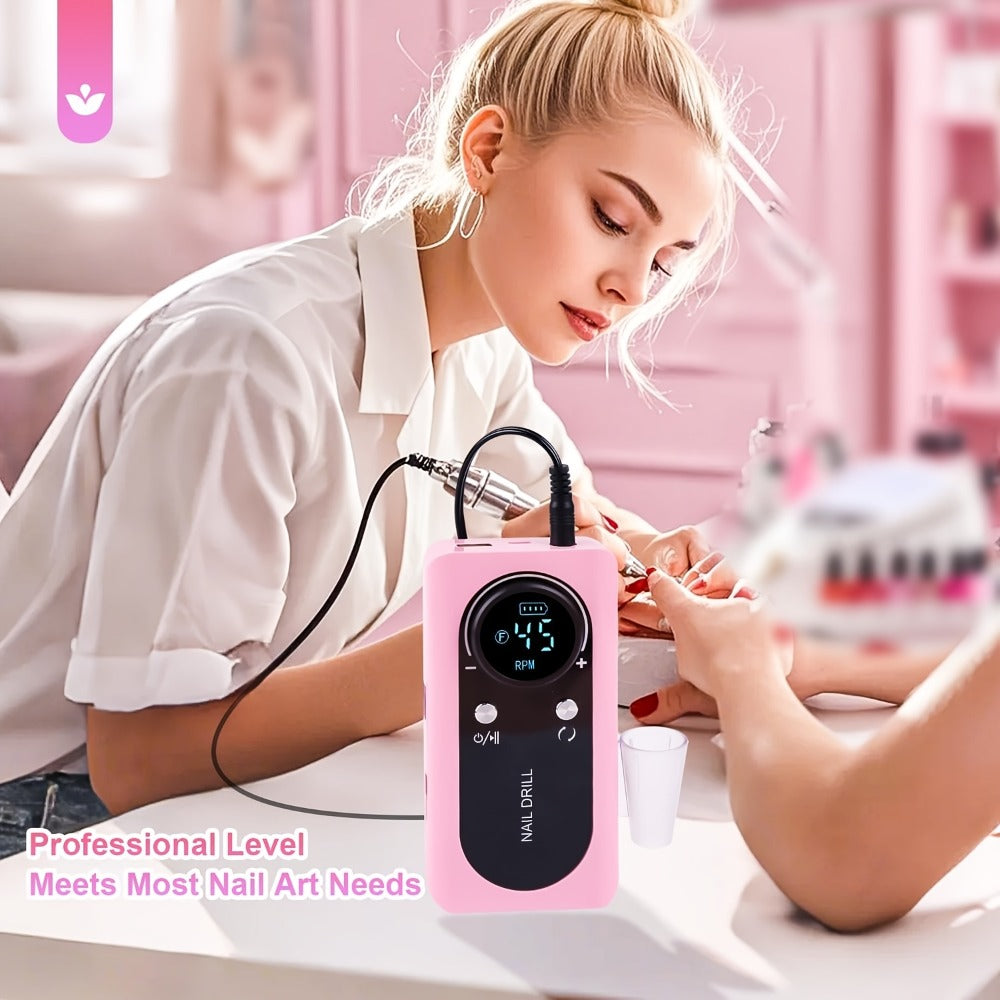 Electric Nail Drill 45000 RPM Cordless Kit with LCD Display and V2 Pink, White or Purple Options