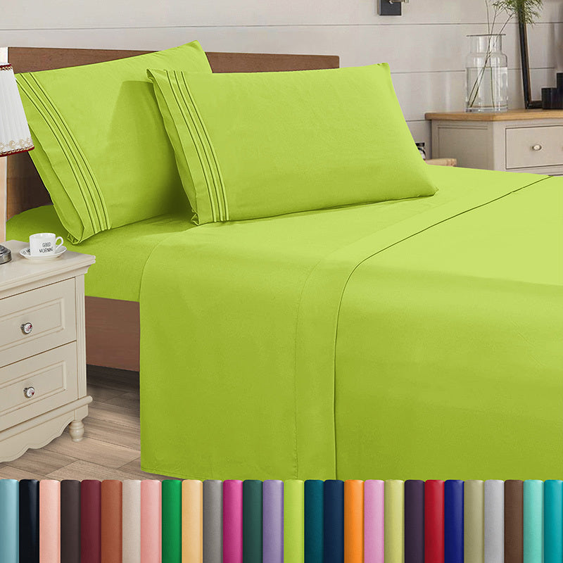 Microfiber Bed Sheet Set 4-Piece Deep Pocket Cooling Sheets Twin Full Queen King Cal King Split King