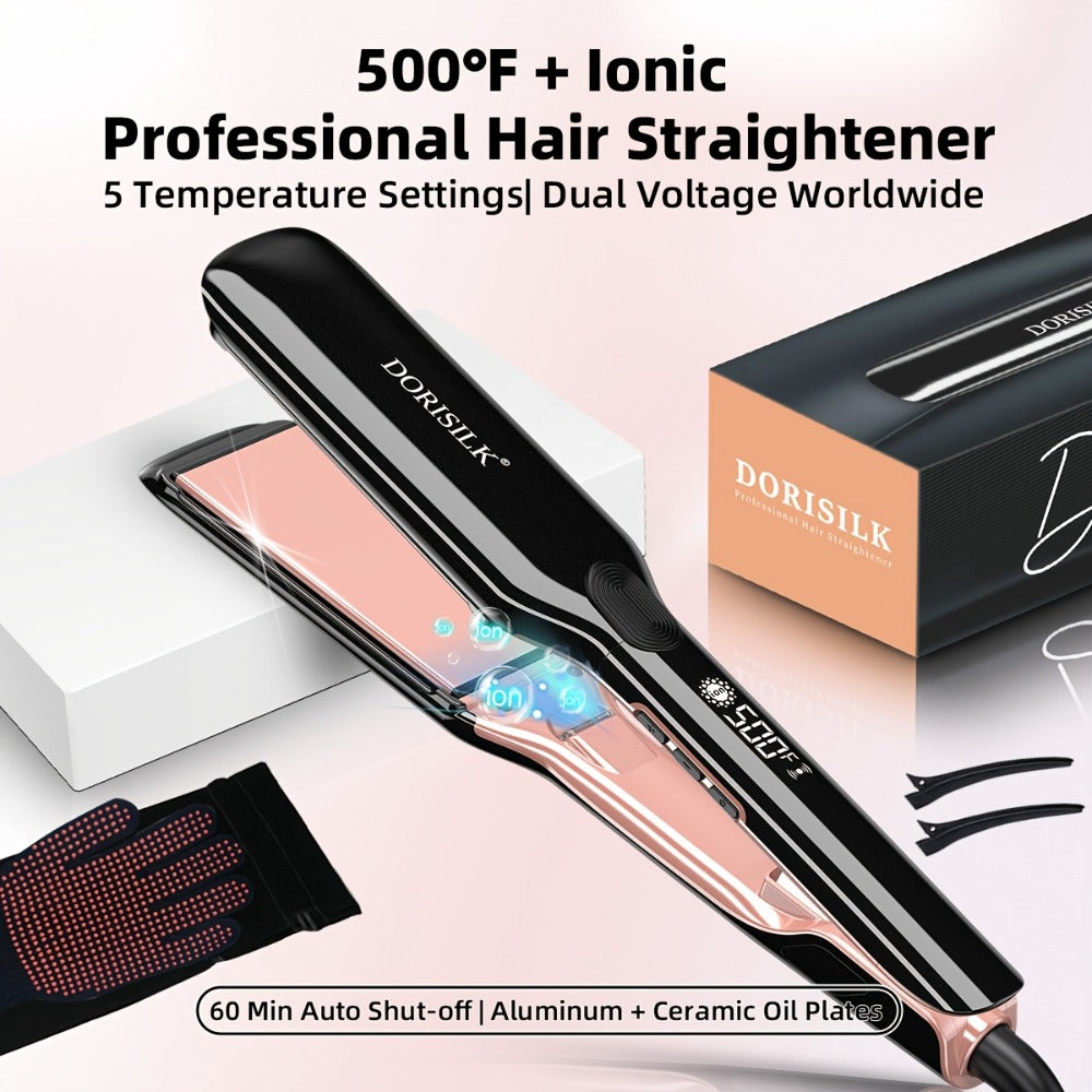 Plasma Ionic Hair Straightener with 500°F LCD Controls, 60-Minute Auto-Off and 1inch or Black Options
