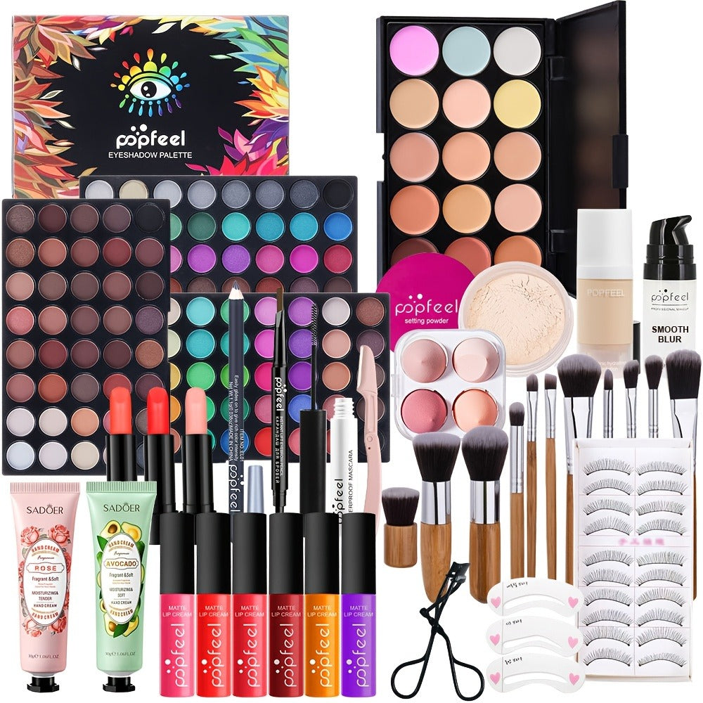 POPFEEL Makeup Kit Full Face Set, Multi-Shade Eyeshadow Palette, Professional Brushes & Pigmented Lip Color