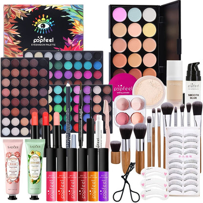 POPFEEL Makeup Kit Full Face Set, Multi-Shade Eyeshadow Palette, Professional Brushes & Pigmented Lip Color