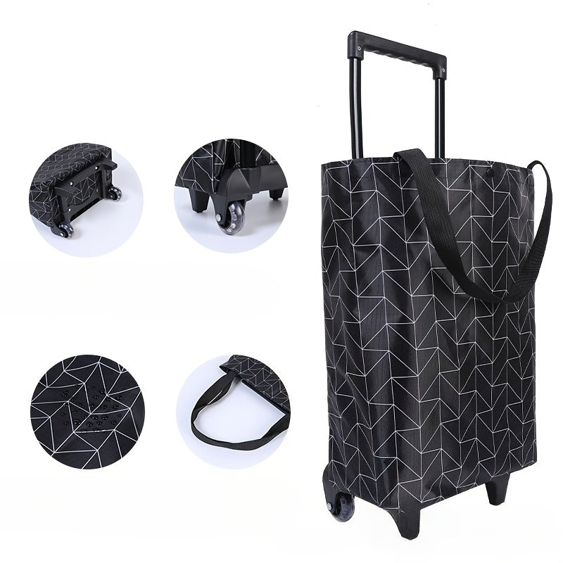 Folding Shopping Cart 2-in-1 Oxford Large Capacity Portable Tote Bag Reusable Grocery Bag on Wheels for Camping Business Delivery Market