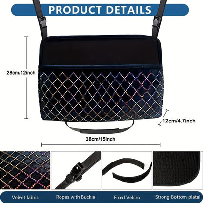 Rhinestone Car Seat Back Purse Holder and Mesh Barrier in Six Crystal Color Checkouts for Cars and SUVs