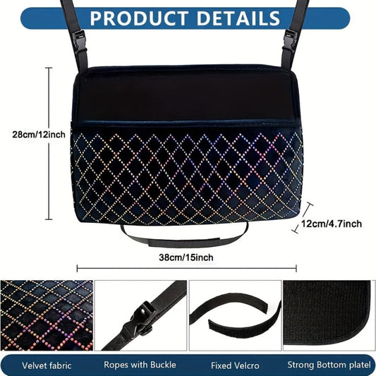 Rhinestone Car Seat Back Purse Holder and Mesh Barrier in Six Crystal Color Checkouts for Cars and SUVs