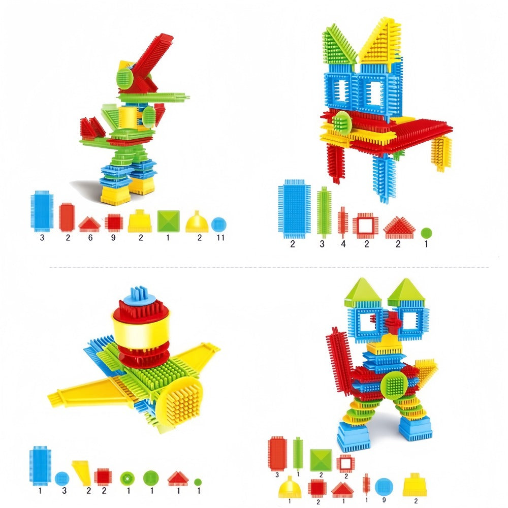 Hedgehog Bristle Blocks for Toddlers 150PCS, Interlocking Brush Building Set, Sensory STEM Learning Toy for Kids Ages 2 3 4 5