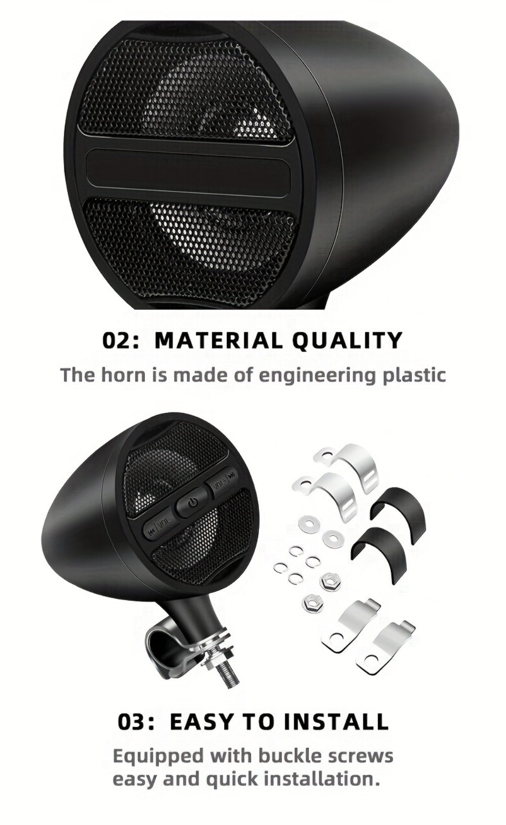Motorcycle Handlebar Speaker 12V Stereo Audio System with MP3 USB FM Radio Handlebar Mount for Off-Road Dirt Bike ATV Cruiser Waterproof