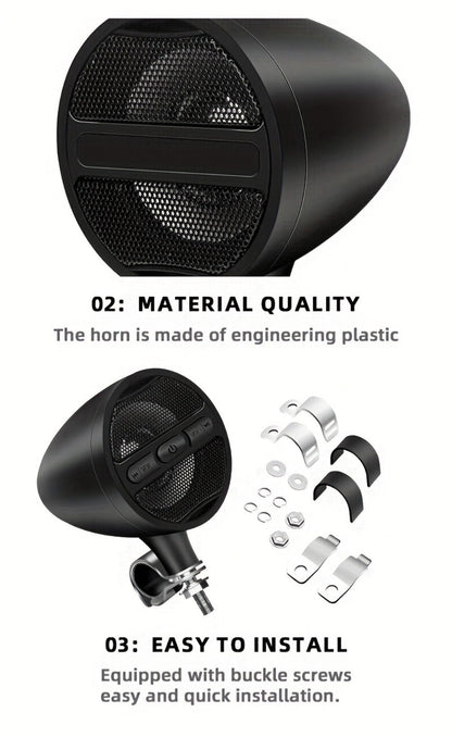 Motorcycle Handlebar Speaker 12V Stereo Audio System with MP3 USB FM Radio Handlebar Mount for Off-Road Dirt Bike ATV Cruiser Waterproof