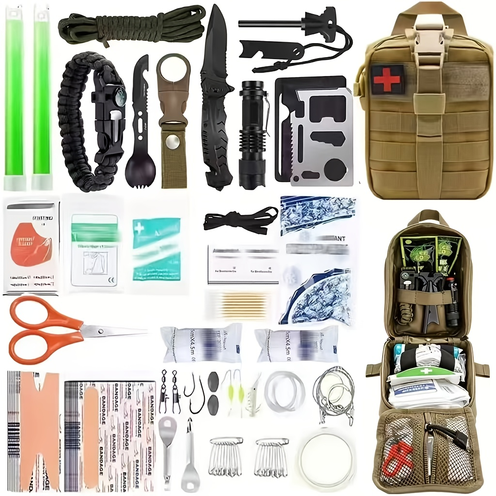 258-Piece Outdoor Tool and First Aid Supply Kit with Five Color-Labeled Molle Pouch Options