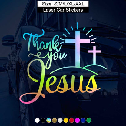 Thank You Jesus Cross Vinyl Decal Set, Four-Piece Design in Seven Colors for Vehicle Windows and Body Panels