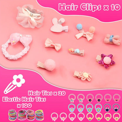 Kids Jewelry & Dress-Up Set 152 PCS, Costume Jewelry Hair Clips Bands & Accessories for Girls Ages 3+