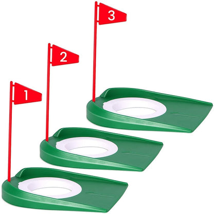 Golf Putting Cup Practice Holes 3 Pack with Numbered Flags Portable Durable All-Direction Surface Regulation Indoor Outdoor Putting Green