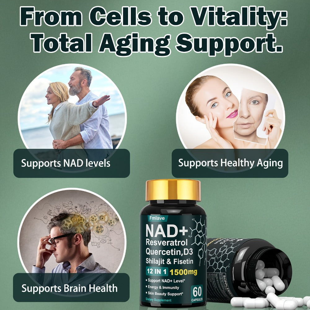 NAD+ Supplement Capsules 1500mg 12-in-1 with Nicotinamide Riboside & Quercetin for Bath Time, Home Spa and Personal Care