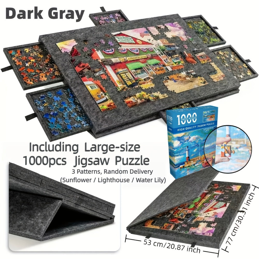 Portable Puzzle Board with Anti-Slip Surface, Fits 1000 & 1500 Piece Puzzles, Jigsaw Puzzle Table for Storage & Family Game Night