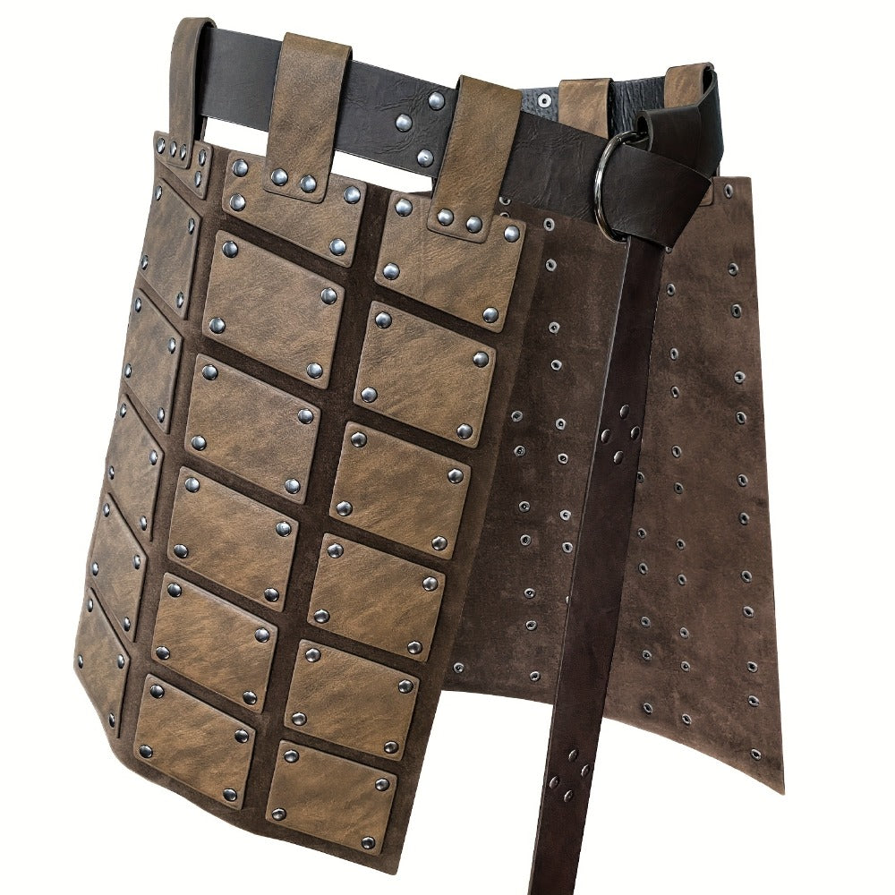 Viking Skirt Armor with Belt for Men & Women – Embossed PU Faux Leather Waist Armor, Nordic Medieval Warrior Costume for Halloween LARP