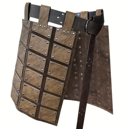 Viking Skirt Armor with Belt for Men & Women – Embossed PU Faux Leather Waist Armor, Nordic Medieval Warrior Costume for Halloween LARP
