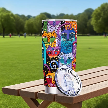 Insulated Tumbler 20oz Abstract Cat Graphic with 304 Stainless Steel, Lid and Straw for Everyday Use