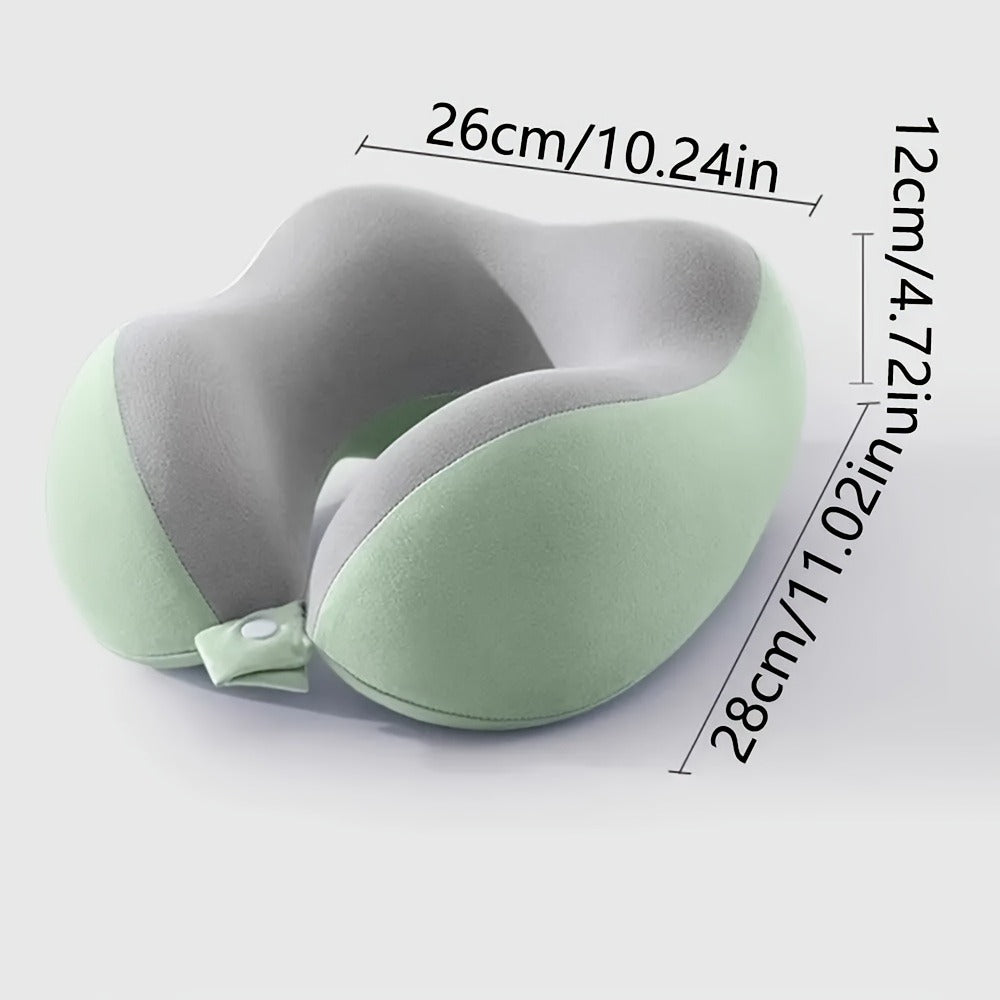 Rollable Memory Foam Travel Neck Pillow with Round Storage Case in Beige, Black or Pink-and-Gray Color Block