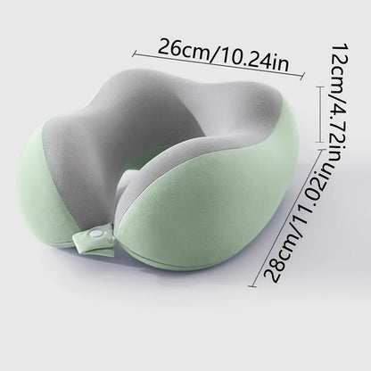 Rollable Memory Foam Travel Neck Pillow with Round Storage Case in Beige, Black or Pink-and-Gray Color Block