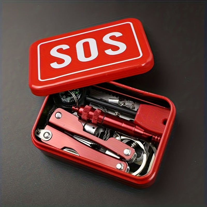 Outdoor Survival Gear Kit 6pcs SOS Emergency Set with Multi-Tool Whistle Compass Fire Starter for Entryways, Bedrooms and Living Spaces