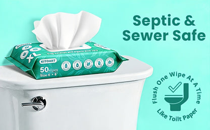 Flushable Wet Wipes Adult XL Unscented No Alcohol Septic Safe Toilet Wipes Portable Family Size for Bathroom Outdoor Camping Travel Hygiene