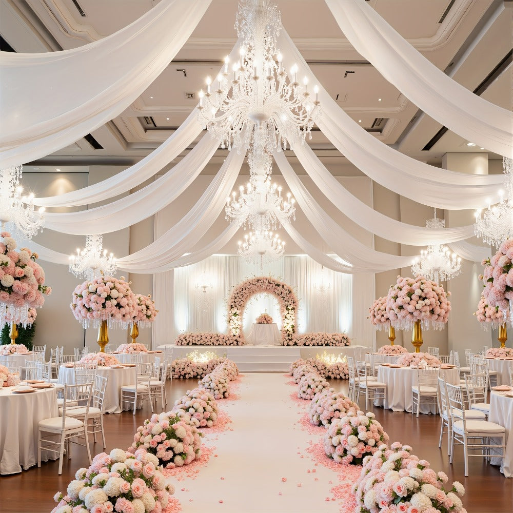 6-Pack Chiffon Ceiling Drapes for Wedding 63x118in – Sheer Polyester Backdrop Curtains with Rod Pockets for Wedding Arch, Party Stage