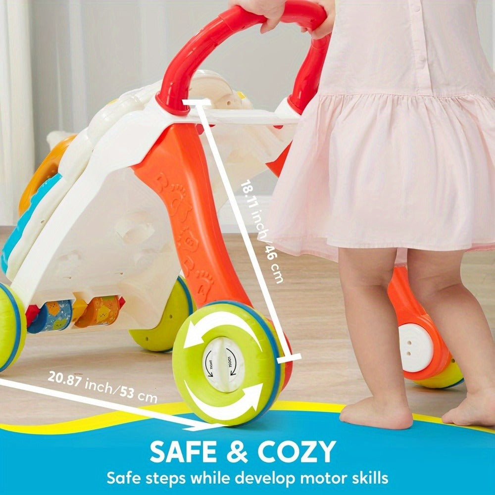 Sit to Stand Baby Push Walker 2-in-1 Adjustable Speed Learning Walker Detachable Play Panel 7-Mode Piano Light-Up Buttons Sound Effects
