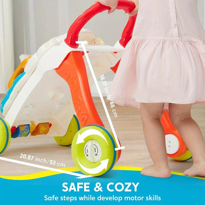 Sit to Stand Baby Push Walker 2-in-1 Adjustable Speed Learning Walker Detachable Play Panel 7-Mode Piano Light-Up Buttons Sound Effects