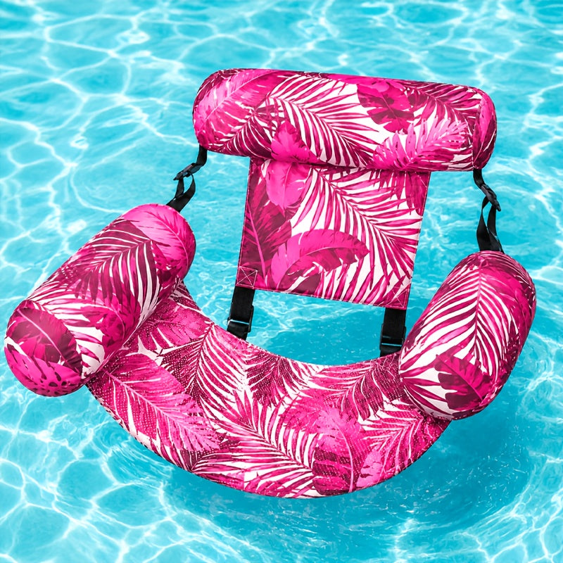 Pool Float Tropical Leaf Lounge Chair with Sling Seat, Inflatable Side Bolsters and Adjustable Headrest