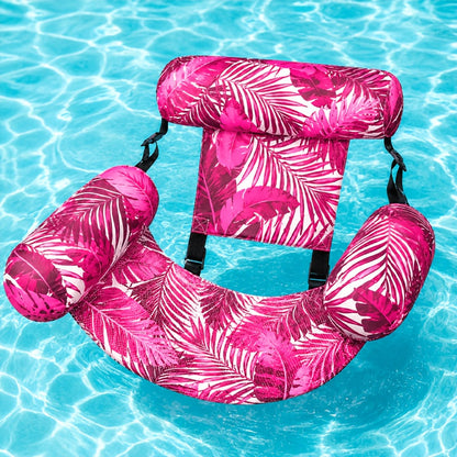 Pool Float Tropical Leaf Lounge Chair with Sling Seat, Inflatable Side Bolsters and Adjustable Headrest