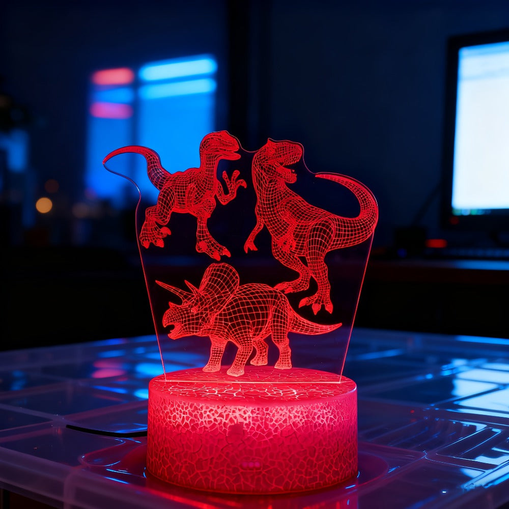3D Holographic Dinosaur Night Lamp 16 Color Changing T-Rex LED Bedside Lamp Remote Touch for Entryways, Bedrooms and Living Spaces