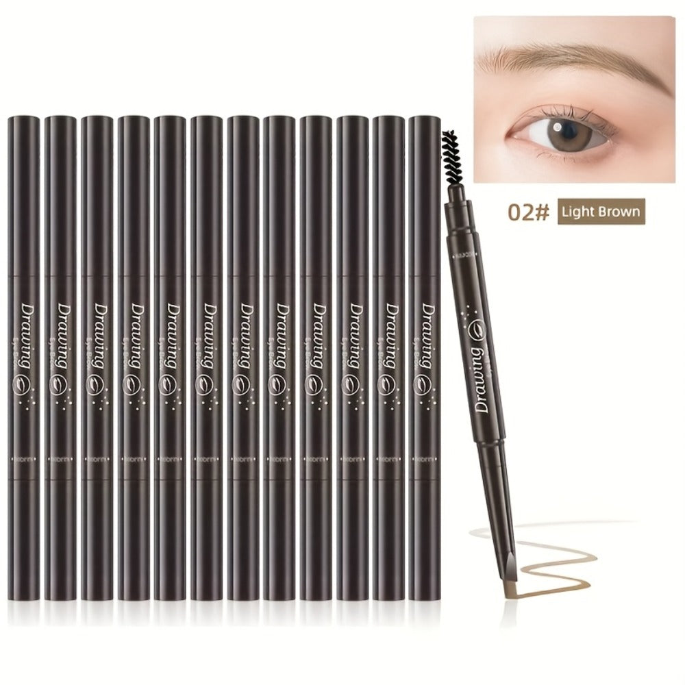 Eyebrow Pencil 12-Pack Double-Ended Waterproof – Automatic Twist-Up Brow Pencil with Spoolie Brush, 4 Natural Shades