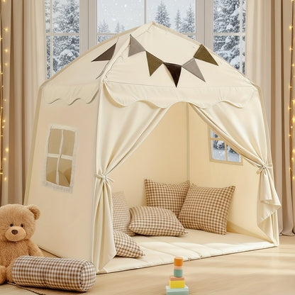 Kids Play Tent with Star Lights & Flags, Extra Large Indoor Outdoor Playhouse with Windows for Reading & Pretend Play