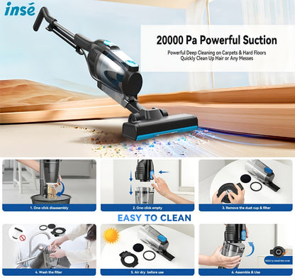 Corded Stick Vacuum Cleaner 20KPa 600W Motor 2-in-1 Bagless Upright Handheld Vacuum 0.8L Dustbin for Hard Floor Pet Hair Carpet Car Stairs