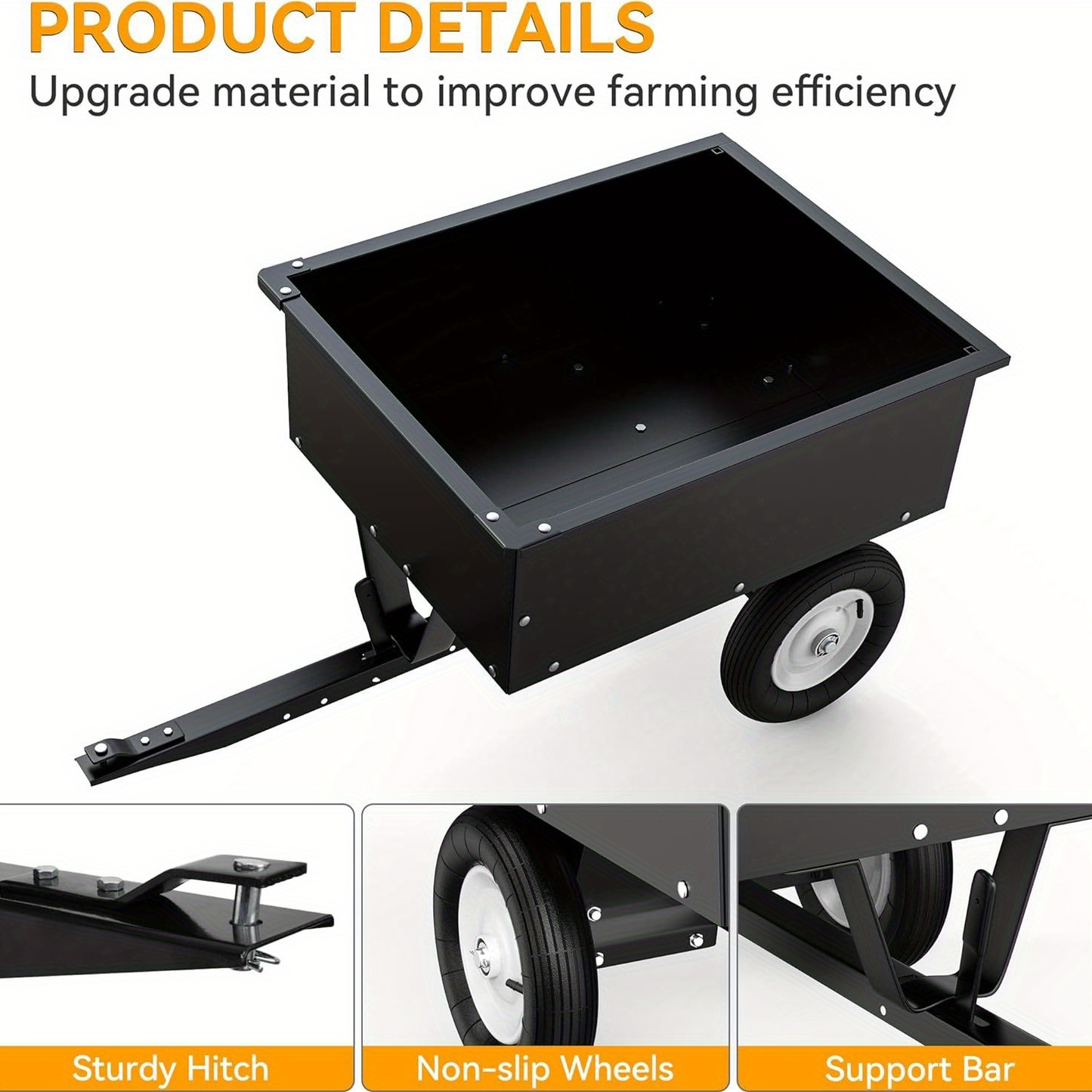 Dump Cart Steel Tow Behind for Lawn Mower ATV UTV, Garden Utility Trailer with Quick Release Pedal & Detachable Tailgate