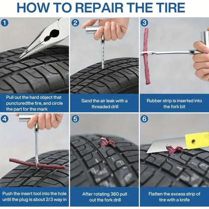 Tire Repair Tool Kit 47 / 58 / 104 / 116-Piece for Cars Motorcycles Trucks Tractors Trailers, Heavy-Duty Tubeless Tire Plug Patch Kit