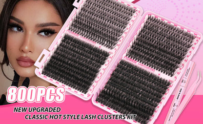800-Piece 30D–80D Volume Lash Cluster Kit with Mixed 10–16mm Lengths and Pink Application Set