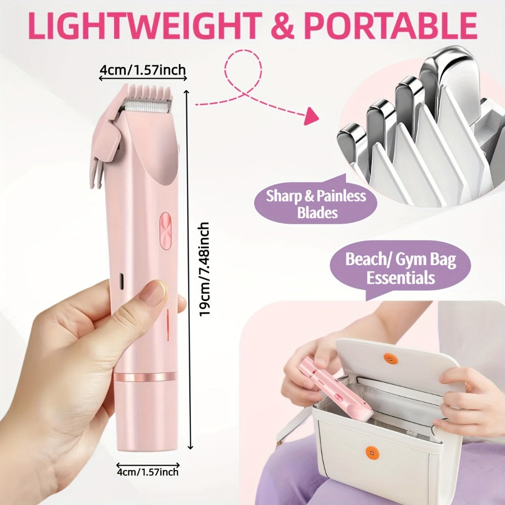 Electric Hair Trimmer for Women Dual Head IPX7 Waterproof USB Rechargeable Painless Bikini Trimmer Face Body Shaver Arms Legs Underarm