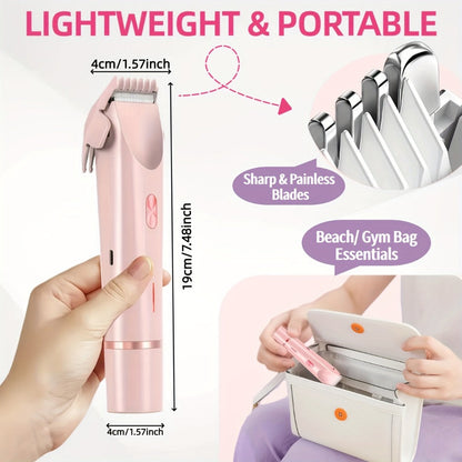Electric Hair Trimmer for Women Dual Head IPX7 Waterproof USB Rechargeable Painless Bikini Trimmer Face Body Shaver Arms Legs Underarm