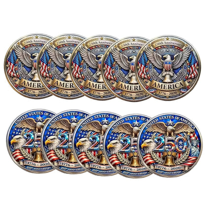 US 250th Anniversary Commemorative Coins 1776-2026 Set of 10 – America 250 Collectible Coins with Dual Historical Patterns