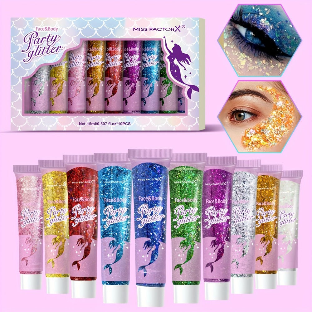 Holographic Glitter Gel Set 10 Colors Cosmetic Grade Face Body Makeup – Festival Rave Cosplay Anime