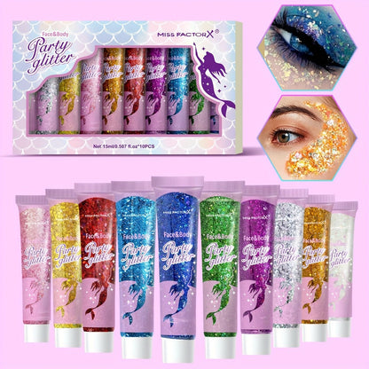 Holographic Glitter Gel Set 10 Colors Cosmetic Grade Face Body Makeup – Festival Rave Cosplay Anime
