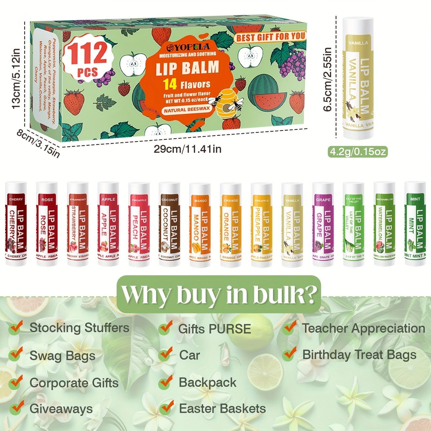 Lipstick Bulk Set 112pcs 14 Flavors - Lip Balm 0.15oz Mini Lipstick Assortment for Wedding for Makeup, Travel and Everyday Vanity Use