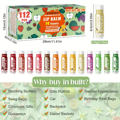 Lipstick Bulk Set 112pcs 14 Flavors - Lip Balm 0.15oz Mini Lipstick Assortment for Wedding for Makeup, Travel and Everyday Vanity Use