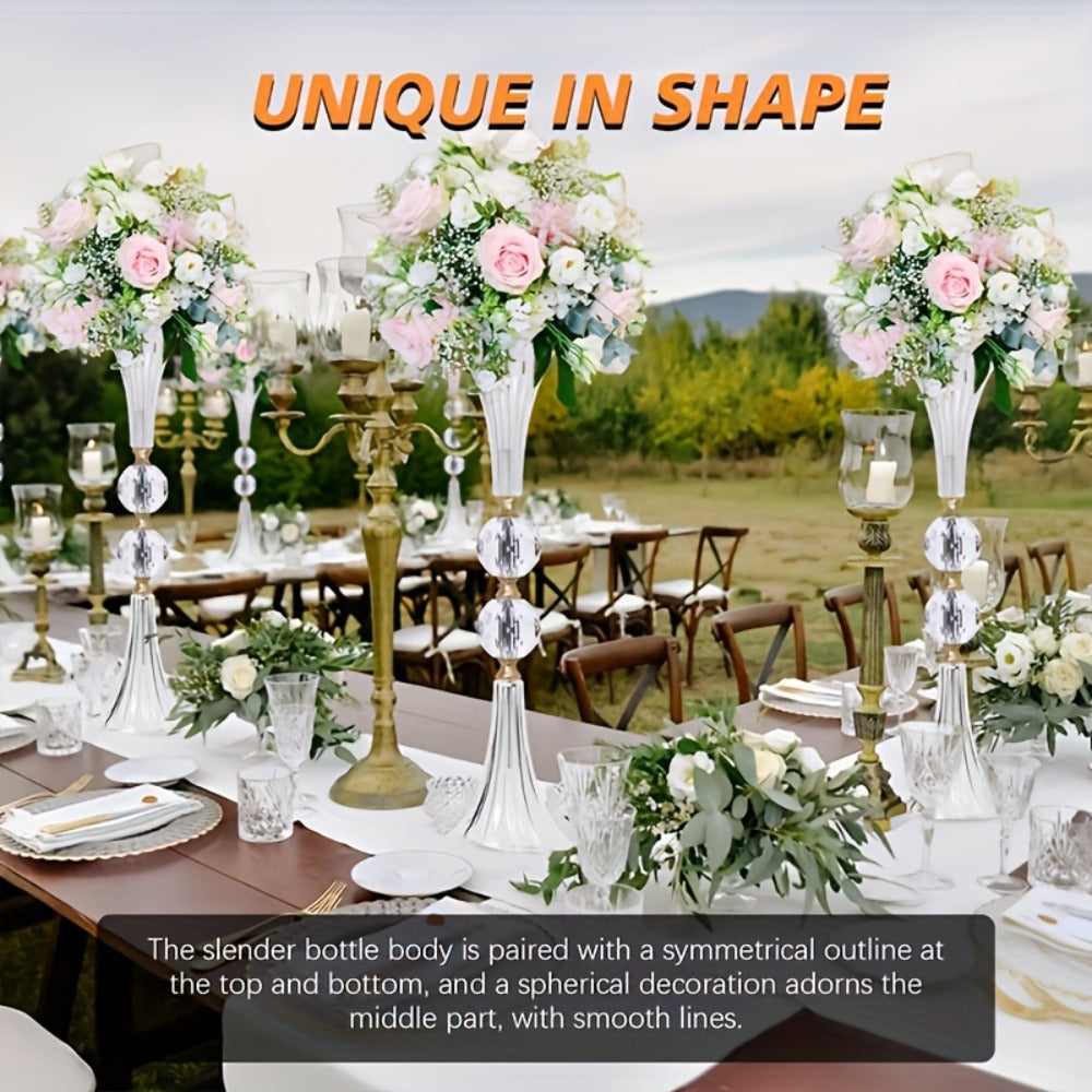 Tall Clear Acrylic Floor Vases, Two-Piece 24.8-Inch Ribbed Set with Gold-Tone Accents for Events